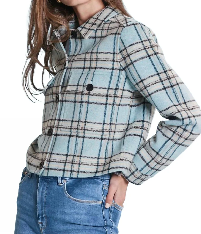 Soft Feel Trendy Streetwear Outfits Mallary Plaid Jacket In Aqua  Multi