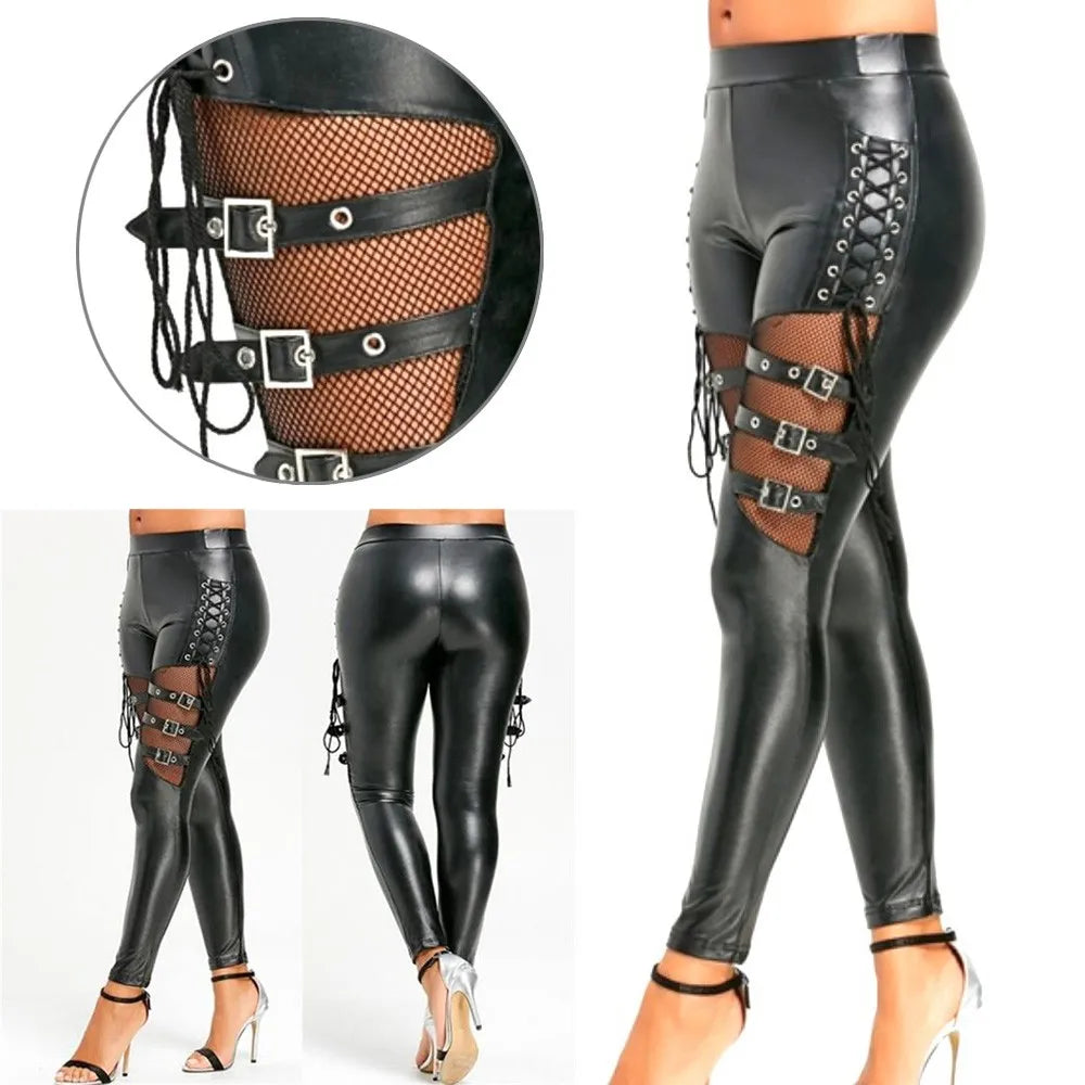 Breathable Style Comfortable Fashion Wearables Women's Buckle & Lace Up Gothic Punk Leggings