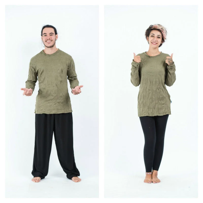Soft Fabrics Relaxed Layered Looks Unisex Solid Color Long Sleeve T-Shirt in Green