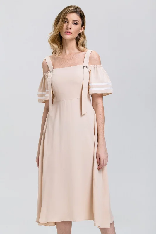Simple Elegance Practical Chic Pieces The Real Fouz - Nude Ring Strap off the Shoulder Midi Dress