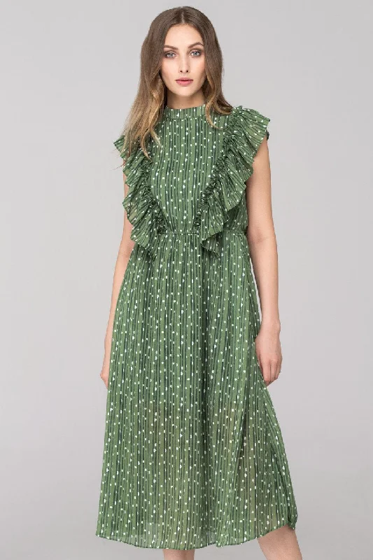 Versatile Outfits Simple Comfort Trends Vintage Olive Ruffled Midi Dress