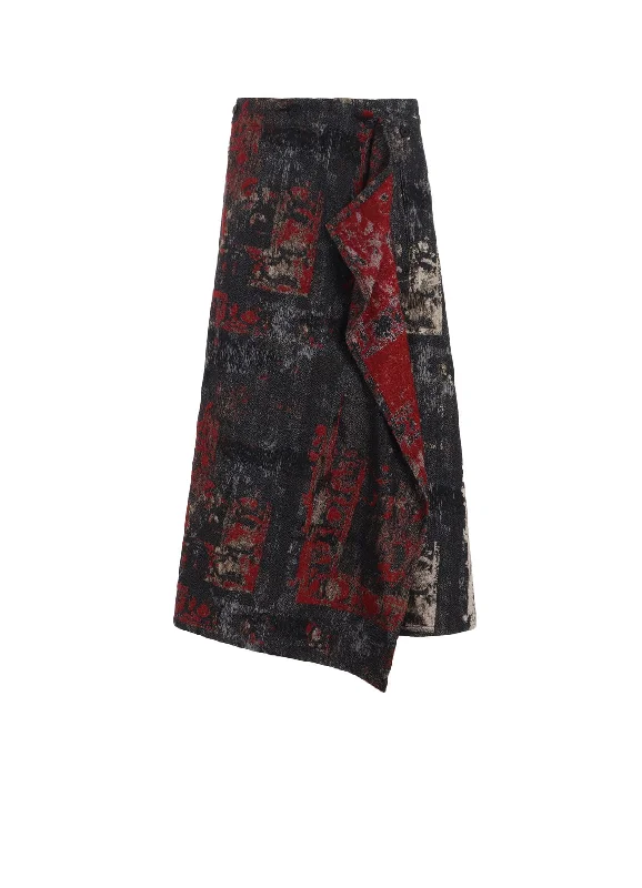 Modern Chic Simple Cozy Pieces FLORAL JACQUARD WRAP FLARE SKIRT