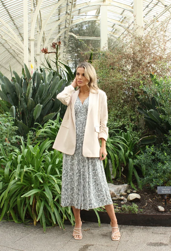 Soft Comfort Simple Cozy Pieces Leaf Print Button Detail Dress