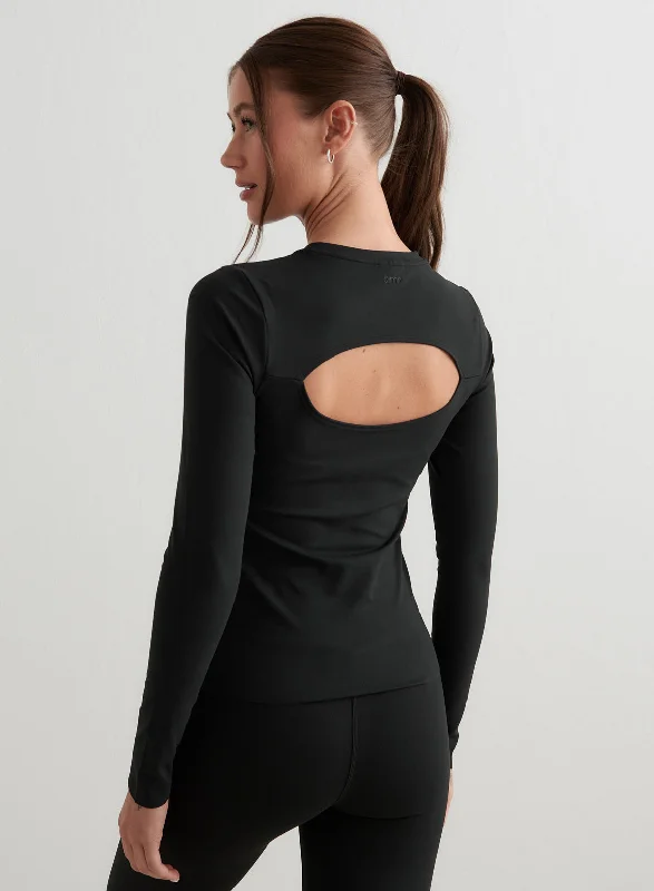 Soft Touch Casual Soft Fit Black Sense Cutout Back Long Sleeve