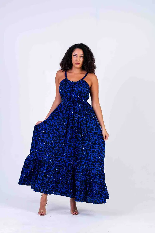 Trendy Casuals Soft Wear Fit Mbakara Ankara Maxi Dress | Blue and Black African Print Trendy Casuals Soft Wear Fit Mbakara Ankara Maxi Dress | Blue and Black African Print