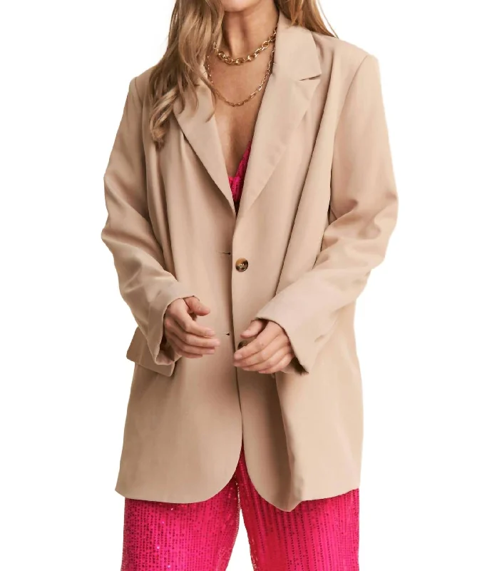Easygoing Style Comfy Warm Fashion Boyfriend Button Down Blazer In Taupe