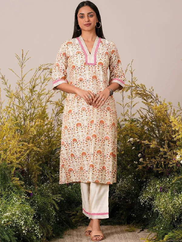 Everyday Outfits Comfy Layering Trends Beige Printed Chanderi Silk A-Line Kurta With Palazzos Everyday Outfits Comfy Layering Trends Beige Printed Chanderi Silk A-Line Kurta With Palazzos