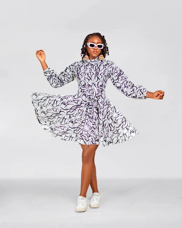 Comfortable Fashion Relaxed Soft Fashion Alessia Ankara Short flare Dress | White & Black African Print