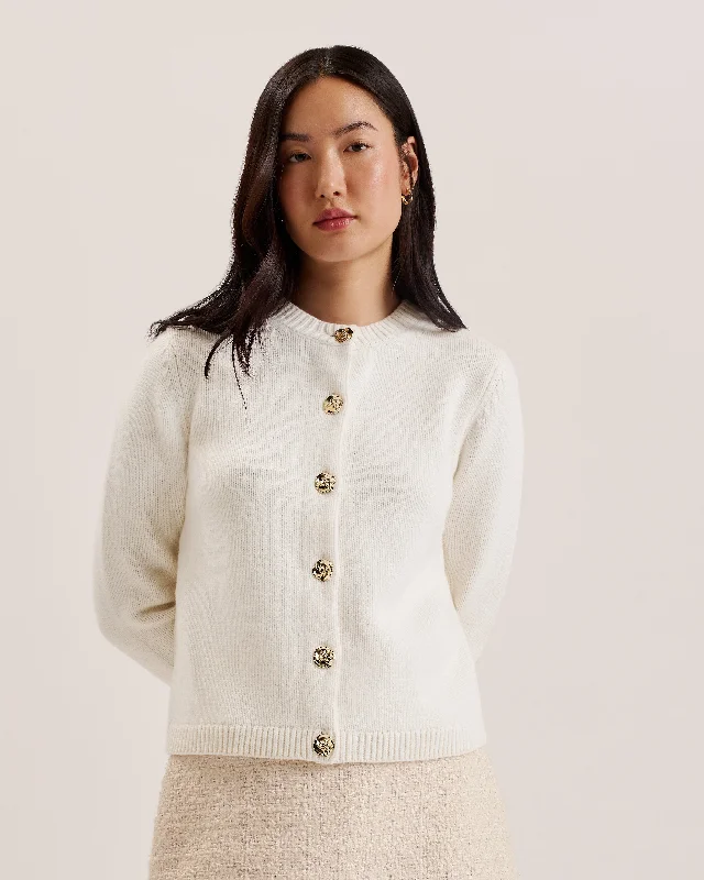 Timeless Style Simple Chic Options Jaycey Rose Button Crew Neck Cardigan Ivory