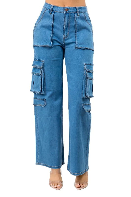 Cozy Chic Comfortable Chic Choices Women's Essential High Rise Wide Fit Cargo Denim Jeans