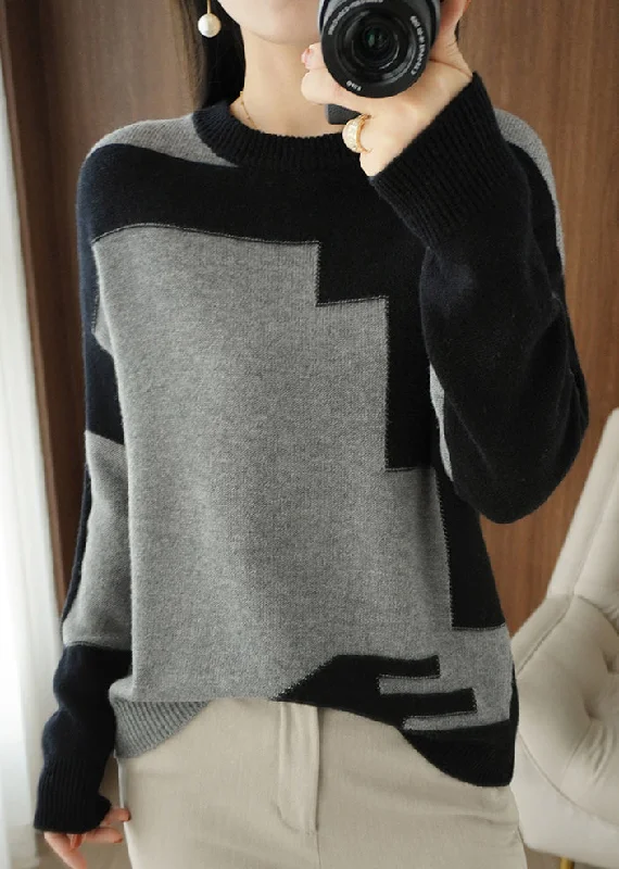 Simple Style Cozy Everyday Layers Women Grey Asymmetrical Patchwork Wool Knit Top Fall Simple Style Cozy Everyday Layers Women Grey Asymmetrical Patchwork Wool Knit Top Fall