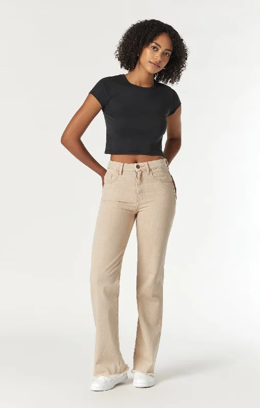 Cozy Shirts Soft Daywear Fits VICTORIA WIDE LEG JEANS IN BEIGE NATURAL DYE