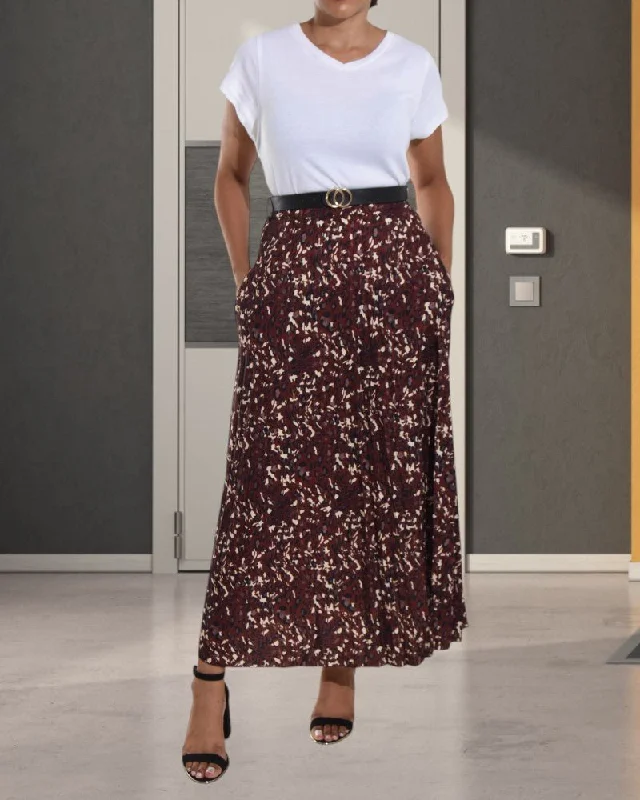Basic Comfort Comfy Layering Trends Ladies Allover Print Pocket Skirt
