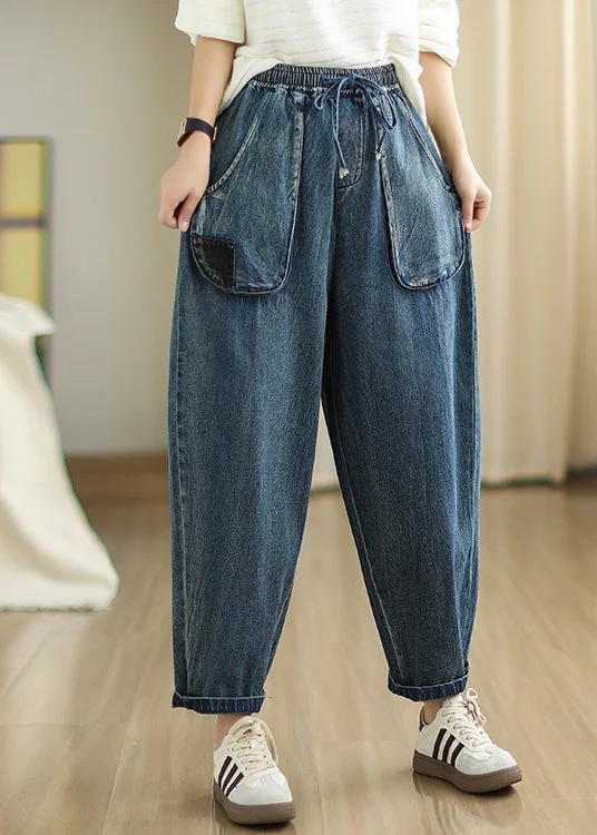 Minimal Comfort Practical Chic Pieces Blue Patchwork Denim Harem Pants Oversized Pockets Spring