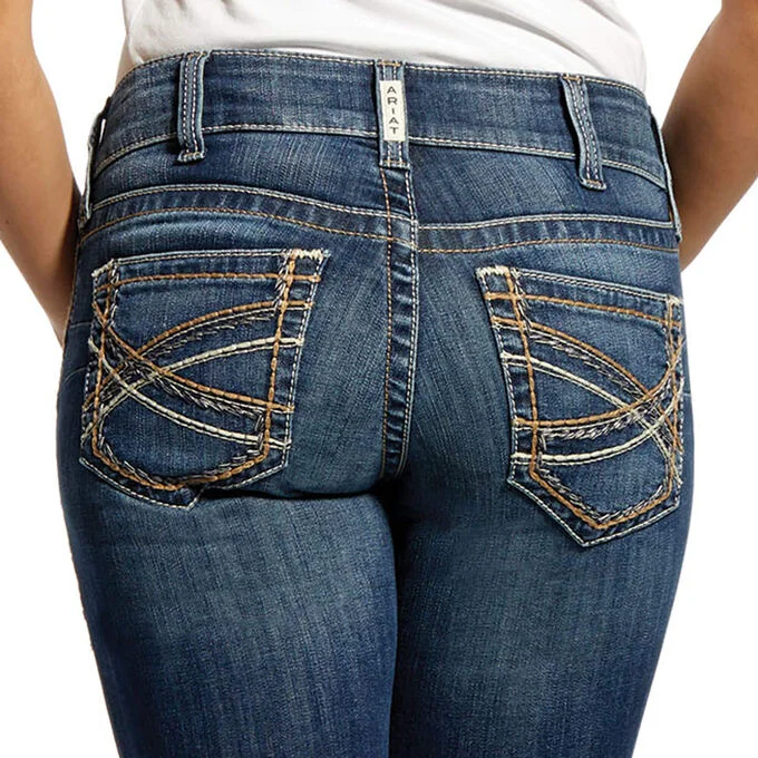 Stylish Ease Soft Street Fashion ARIAT R.E.A.L. Mid Rise Stretch Entwined Festival Boot Cut Jean