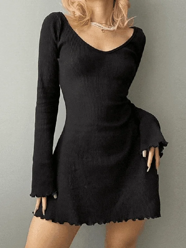 Relaxed Wear Soft Wear Pieces Simple Knitted Long Sleeve Mini Dress