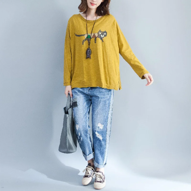 Smart Comfort Wear Cozy Stylish Wear plus size casual cotton  t shirt yellow cozy autumn outfit
