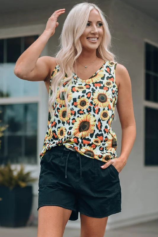 Layered Style Chic and Comfortable Pieces Sunflower Scoop Neck Tank