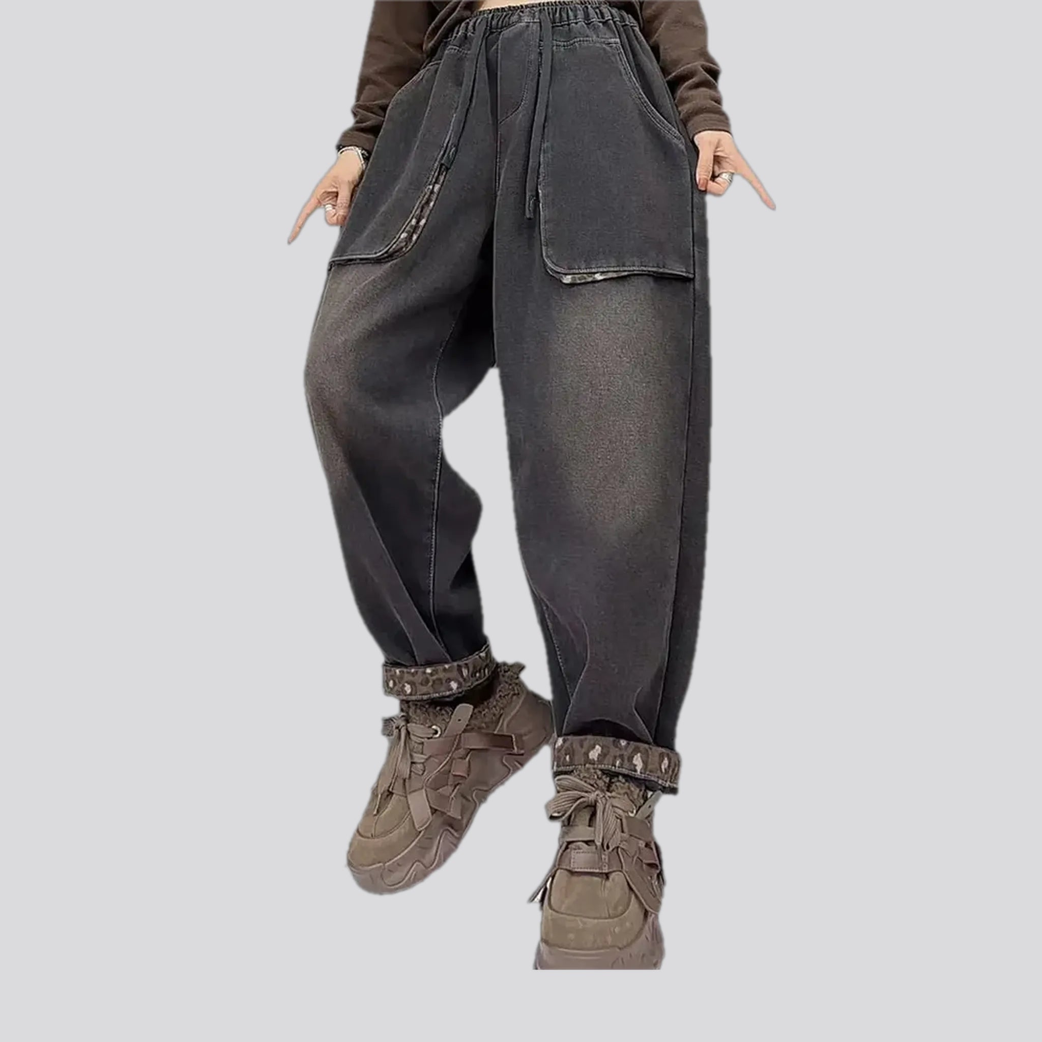 Chic Outfits Trendy Warm Pieces Sanded vintage baggy jeans joggers for women