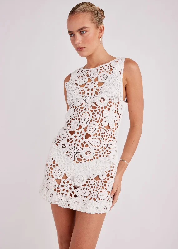 Trendy Dresses Trendy Soft Pieces White Crochet Mini Dress Tala