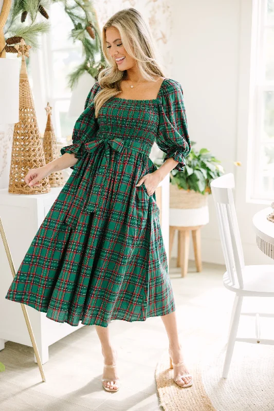 Versatile Style Relaxed Layered Looks All I Want Green Tartan Plaid Midi Dress