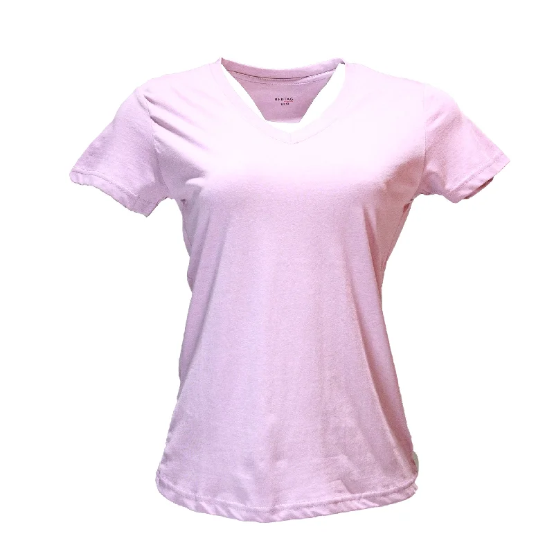 Relaxed Fit Soft Day-to-day Looks Mauve Short Sleeve V Neck T Shirt