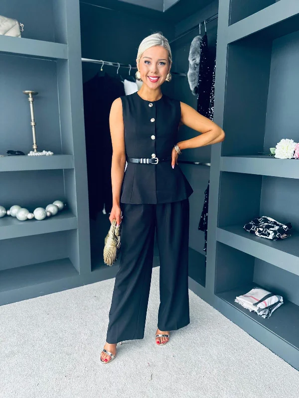 Everyday Style Stylish Layered Wear Martina Waistcoat And Trouser Set Black