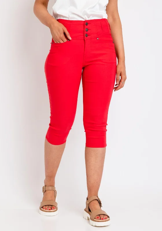 Easy Fashion Stylish Layered Wear Fransa High Waist Capri Jeans, Raspberry