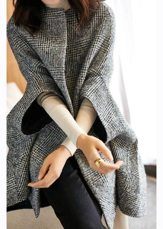 Cozy Vibes Simple Comfort Choices Fine Grey Plaid O-Neck Button Fall Woolen Three Quarter sleeve parka Cozy Vibes Simple Comfort Choices Fine Grey Plaid O-Neck Button Fall Woolen Three Quarter sleeve parka