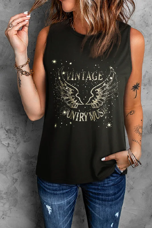 Modern Chic Relaxed Layered Looks Graphic Round Neck Tank