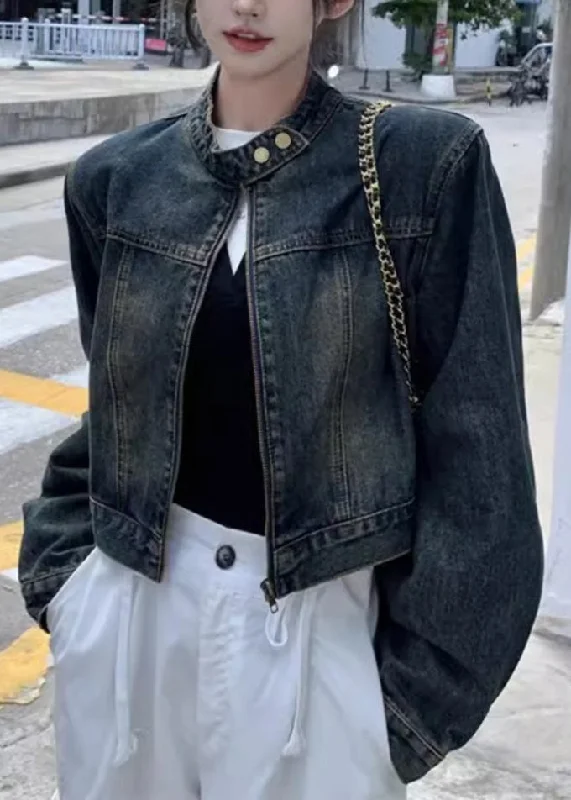 Comfortable Sweaters Stylish Relaxed Pieces Stylish Old Blue Stand Collar Button Denim Coats Spring