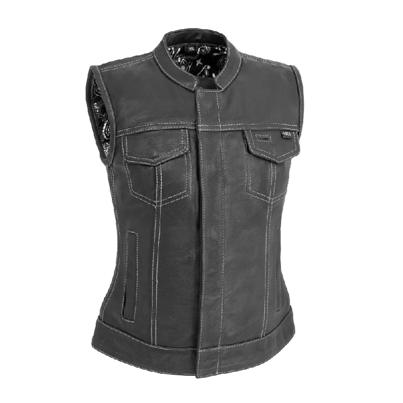 Casual Fit Stylish Relaxed Clothing Jessica Women's Motorcycle Leather Vest - White - Limited Edition