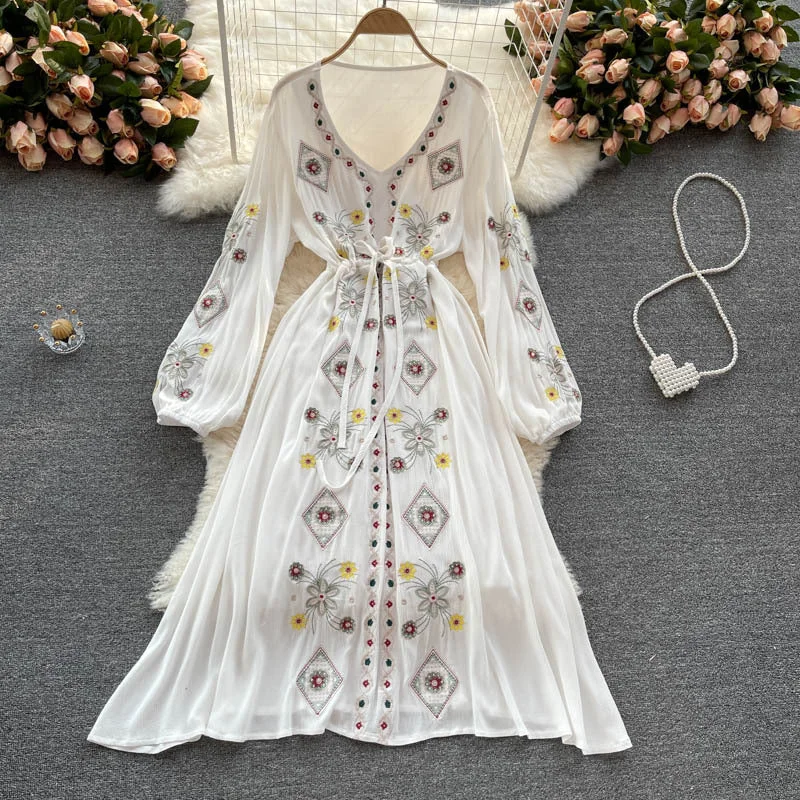 Soft Looks Comfortable Wear Choices Retro Ethnic Heavy Industry Embroidery Mid-length Holiday Skirt