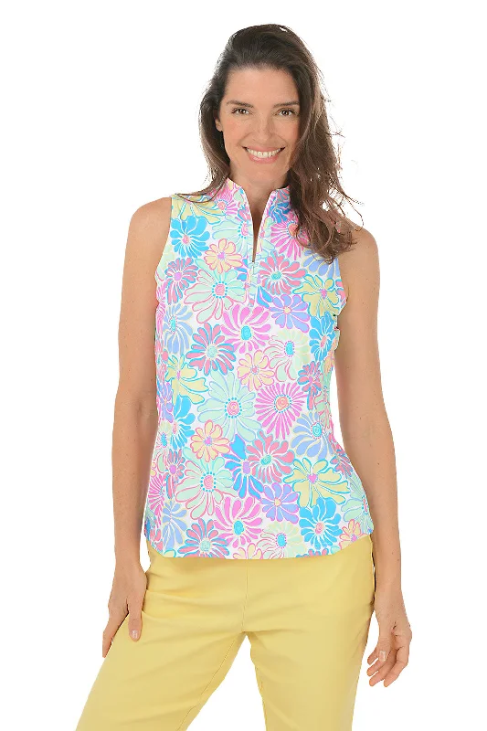 Versatile Style Simple Cozy Pieces Flower Power Cooling UPF50+ Sleeveless Zip Top