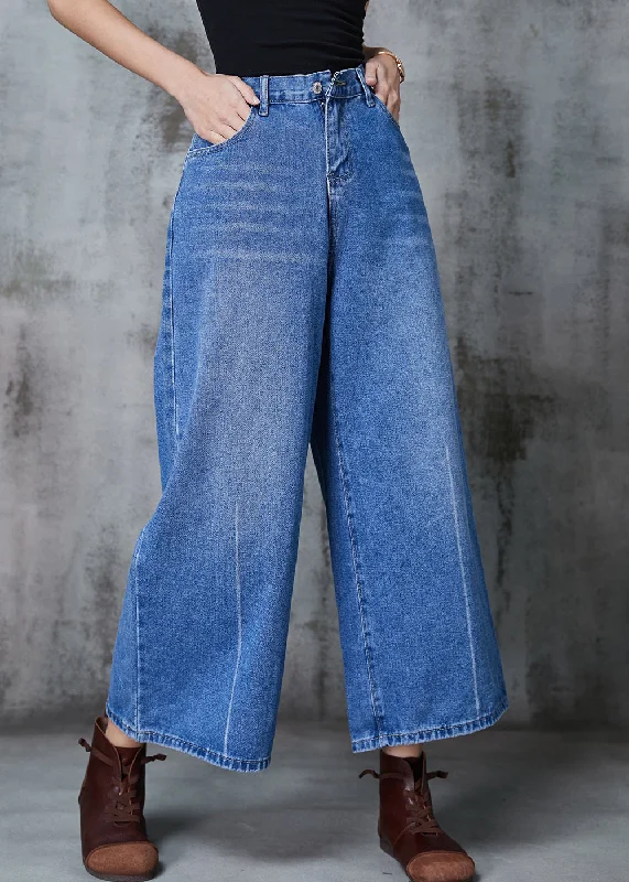 Cozy Layers Soft Daywear Fits Classy Blue High Waist Denim Wide Leg Pants Spring