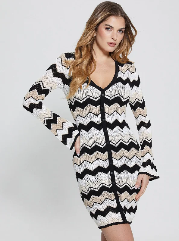 Soft Style Affordable Soft Fit Black Chevron Stripe Mini Knit Dress