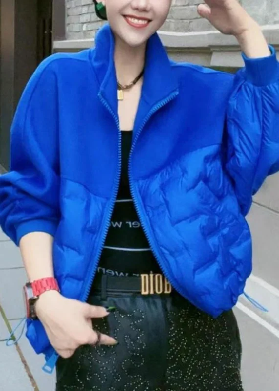 Soft Style Trendy Warm Pieces Boutique Blue Zip Up Woolen Patchwork Duck Down Puffer Coat Winter Soft Style Trendy Warm Pieces Boutique Blue Zip Up Woolen Patchwork Duck Down Puffer Coat Winter