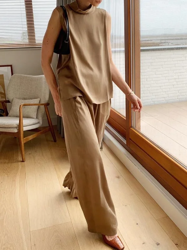 Versatile Wear Comfortable Layered Looks Elegant Sleeveless Pure Color Women's Suit