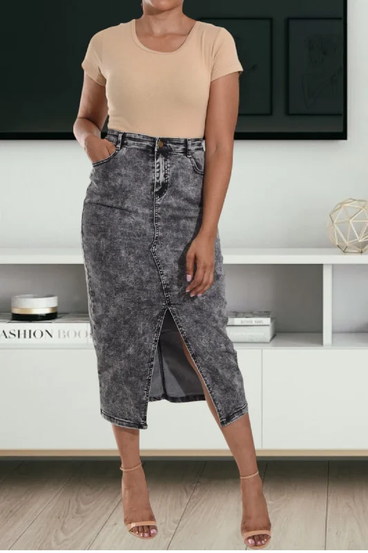 Fashion Comfort Trendy Soft Looks Ladies Grey Denim Slit Skirt
