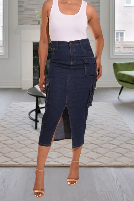 Easygoing Fashion Relaxed Comfort Pieces Ladies Denim Slit Skirt