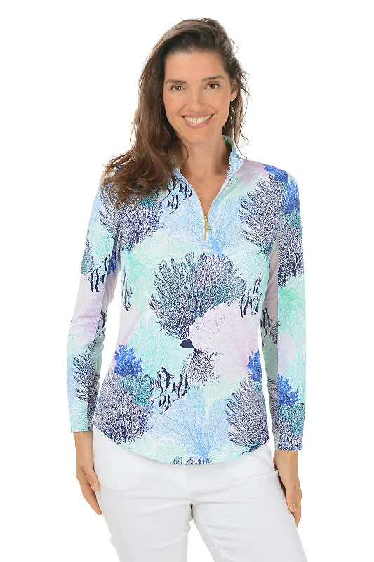 Simple Style Comfy Warm Fashion Blue Angelfish Coral UPF50+ Sun Shirt