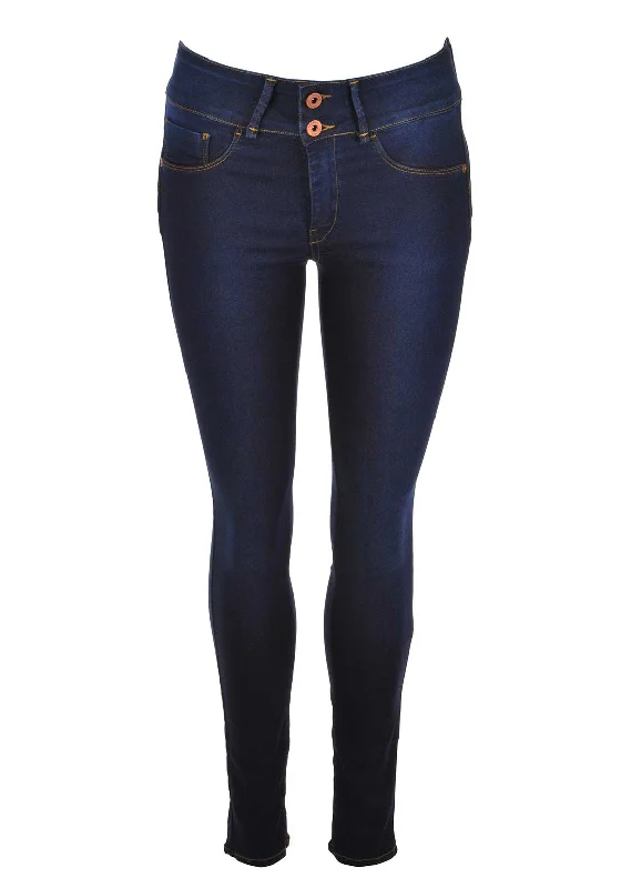Light Fit Comfortable Wardrobe Pieces Tiffosi Womens One Size Double Up Skinny Jeans, Dark Blue Denim