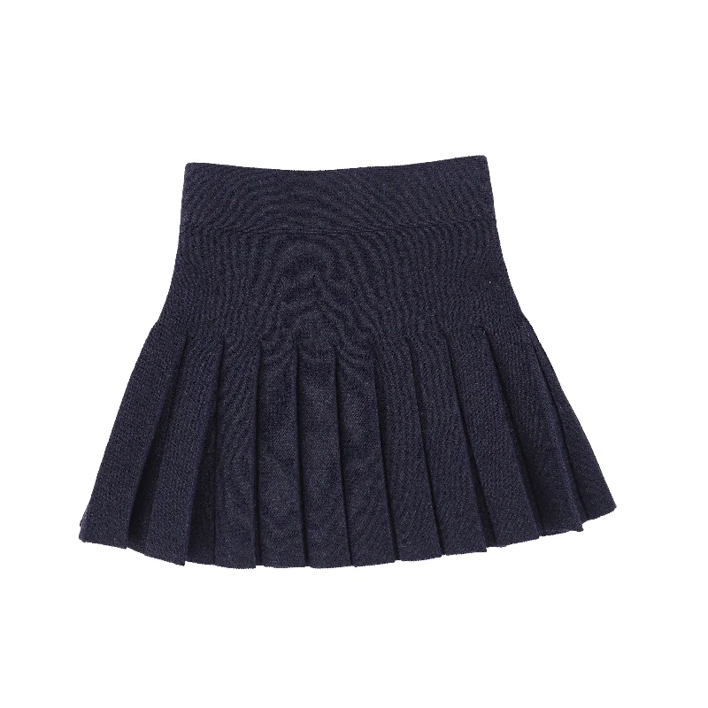 Trendy Looks Cozy Chic Looks BAMBOO NAVY KNIT DROP PLEATED SKIRT [Final Sale]