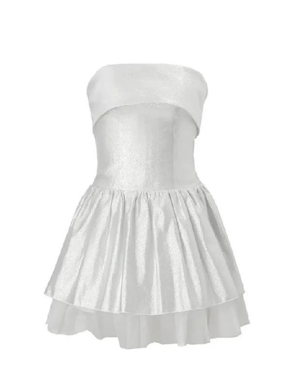 Everyday Style Casual Soft Fit Off-Shoulder Multi-Layered Pleated Mini Dress