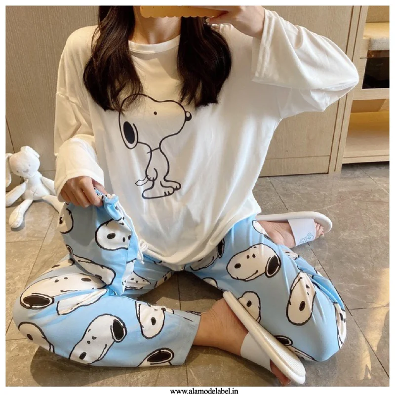 Weekend Comfort Affordable Cozy Style Iris Set of Cotton Nightsuit with Bag