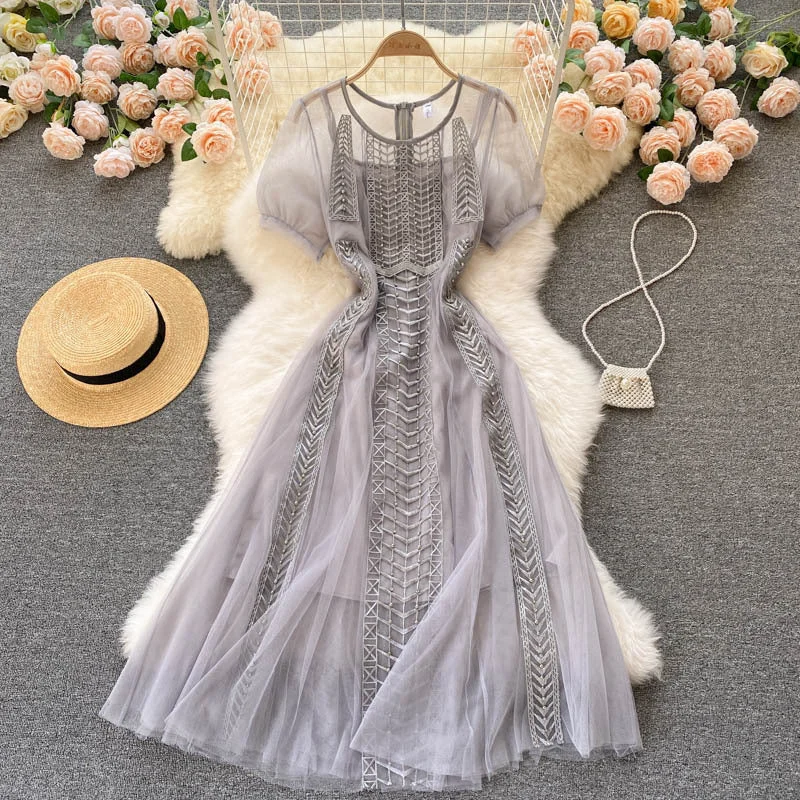 Urban Chic Trendy Chic Comfort Thin Retro Embroidery Beaded Slim Mid-length Skirt