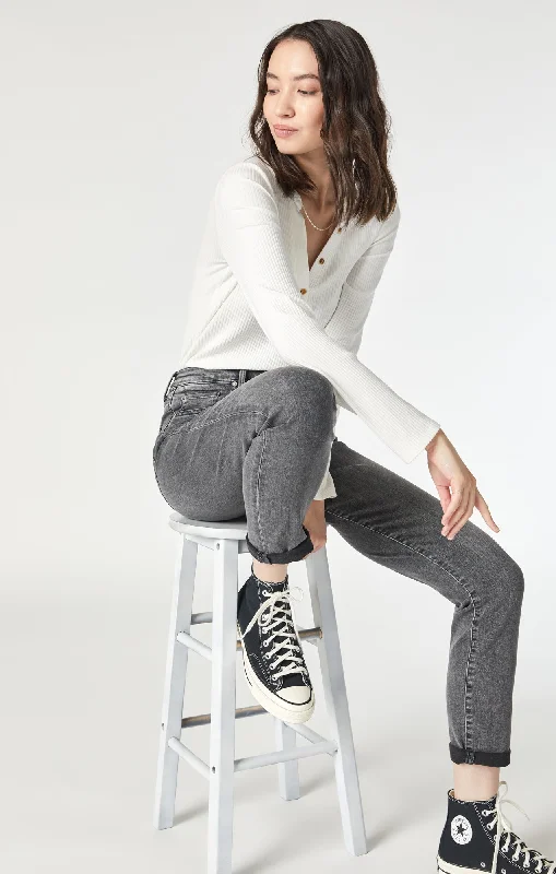 Luxe Comfort Affordable Soft Layers KATHLEEN SLIM BOYFRIEND IN MID GREY FEATHER BLUE