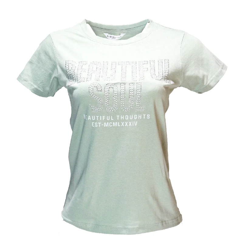 Weekend Style Trendy Soft Comfort Sage Beautiful Embellished Printed T Shirt