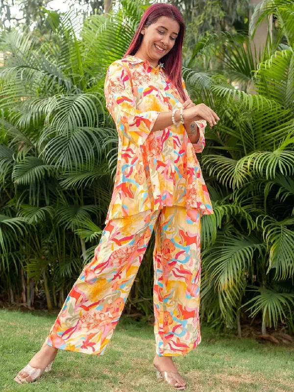 Easy Fashion Comfortable Wear Choices Multicoloured Printed Silk Blend Co-Ords