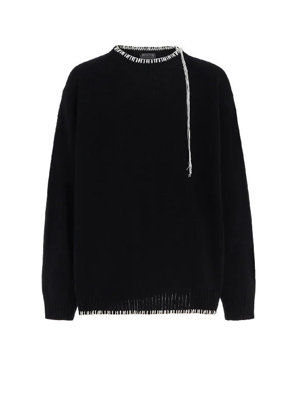 Easygoing Style Simple Comfort Trends KNITTED WOOL BLANKET STITCH PULLOVER
